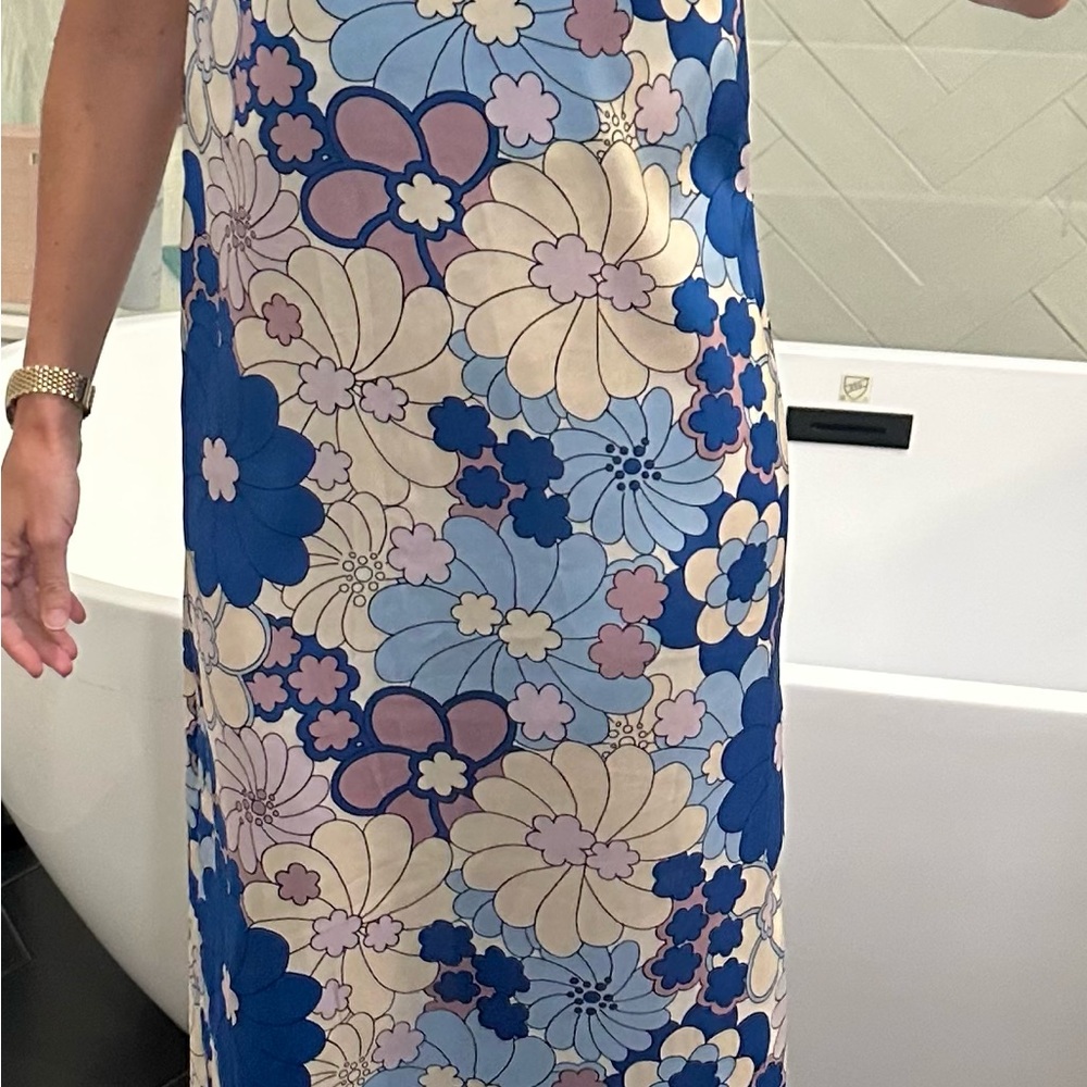 Zara Blue White Pink Floral Strapless Maxi Dress - Picture 4 of 10